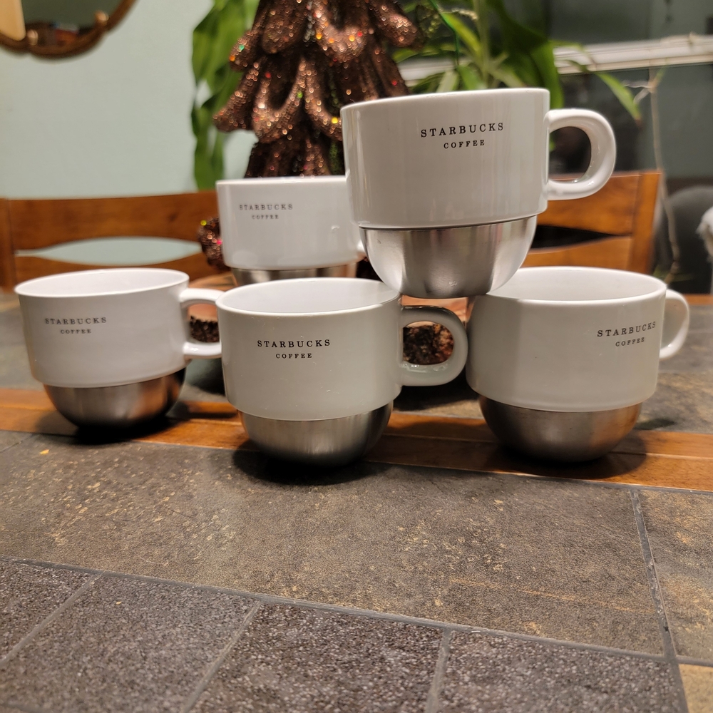 Starbucks White and Silver‎ Coffee Mugs